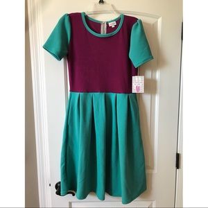 NWT LuLaRoe teal/purple color blocked Amelia dress